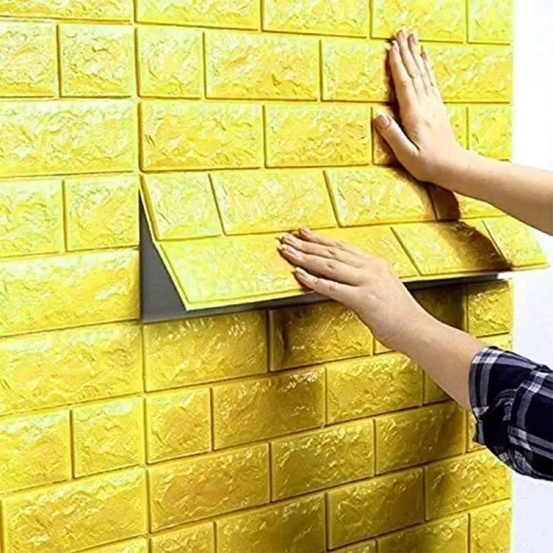 Tapet 3D caramida galbena  auto-adeziv pentru interior, 70 x 77 cm