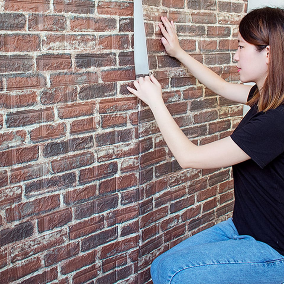 Tapet 3D caramida in relief, maro, auto-adeziv pentru interior, 70 x 77 cm