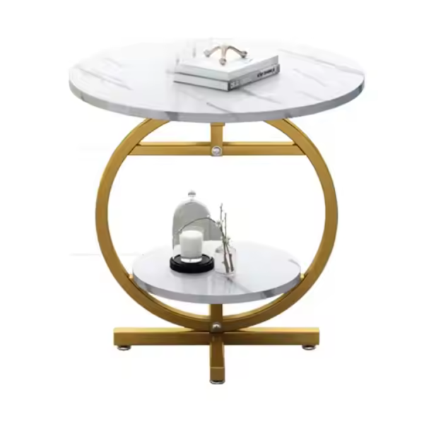 RESIGILAT - Masuta de cafea rotunda cu design tip marmura, 2 nivele de depozitare