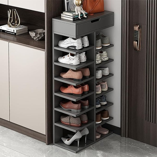 Pantofar cu 7 Etaje si Sertar Superior din PAL Gri/Stejar 40 x 22 x 111 cm