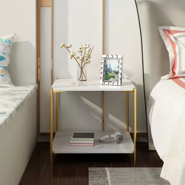 Masuta patrata cu 2 niveluri pentru depozitare, design modern si compact, 40 x 40 x 42 cm