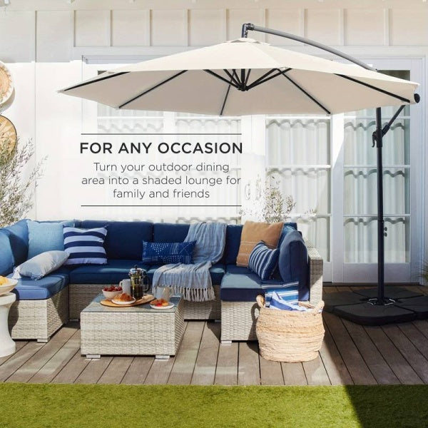 Umbrela de soare suspendata pentru gradina sau terasa, rotunda 3m X 2.5m X 2.3m, suport inclus