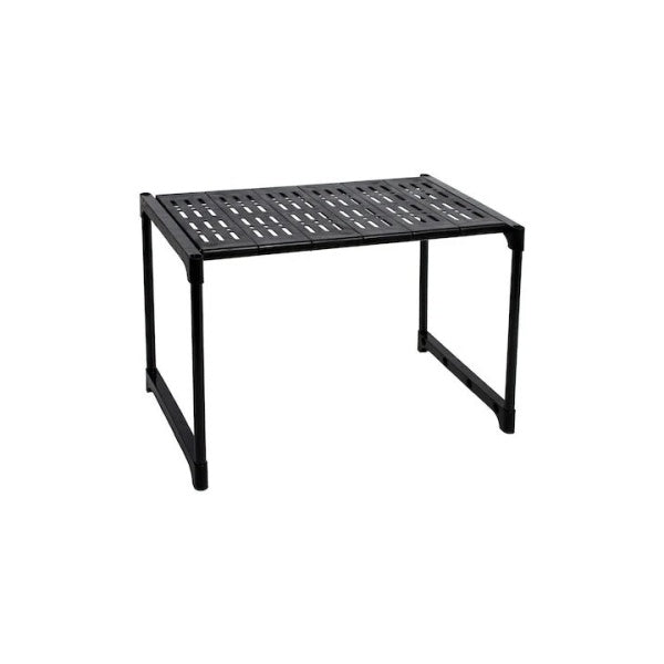 Suport cuptor microunde cu raft superior 57.5x26x31 cm, organizator bucatarie metalic, alb/negru