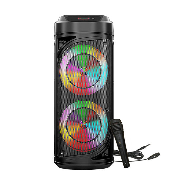 Boxa portabila Bluetooth cu difuzoare duale 8 inch, microfon karaoke, sunet puternic, lumini LED, autonomie mare