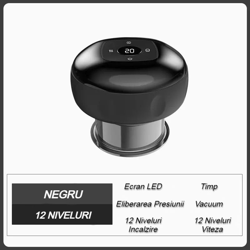 Aparat Masaj Vacuum Electric, cu afisaj electronic, imbunatateste circulatia sanguina, 12 niveluri Lumina Rosie si Presiune Negativa