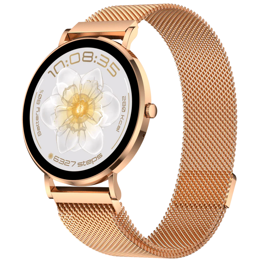Ceas Smartwatch Dama ELLA PRO Vivendo®, Ecran AMOLED 1.32", Fitness, Apel Bluetooth, Notificari Limba Romana, ChatGPT AI, Incarcare Wireless, Rezistent Apa IP68, 2 Curele Incluse